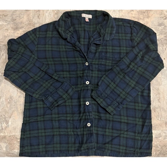 J.Crew Women's Cotton Flannel Pajama TOP ONLY Green Tartan Size M Holiday - Picture 2 of 8